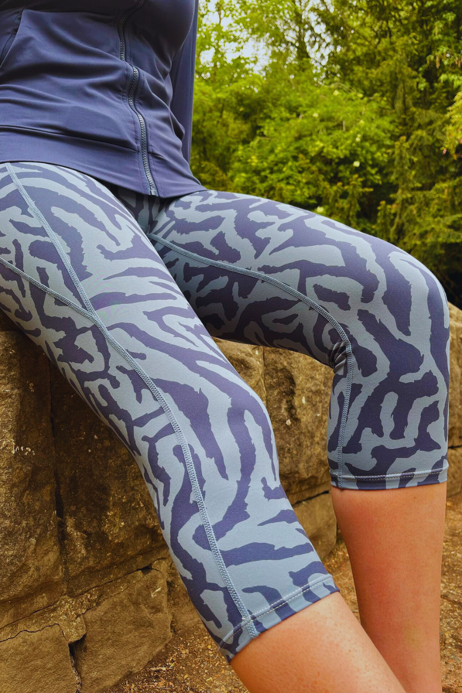 Soul Soft Capri Leggings - Navy and Slate Print